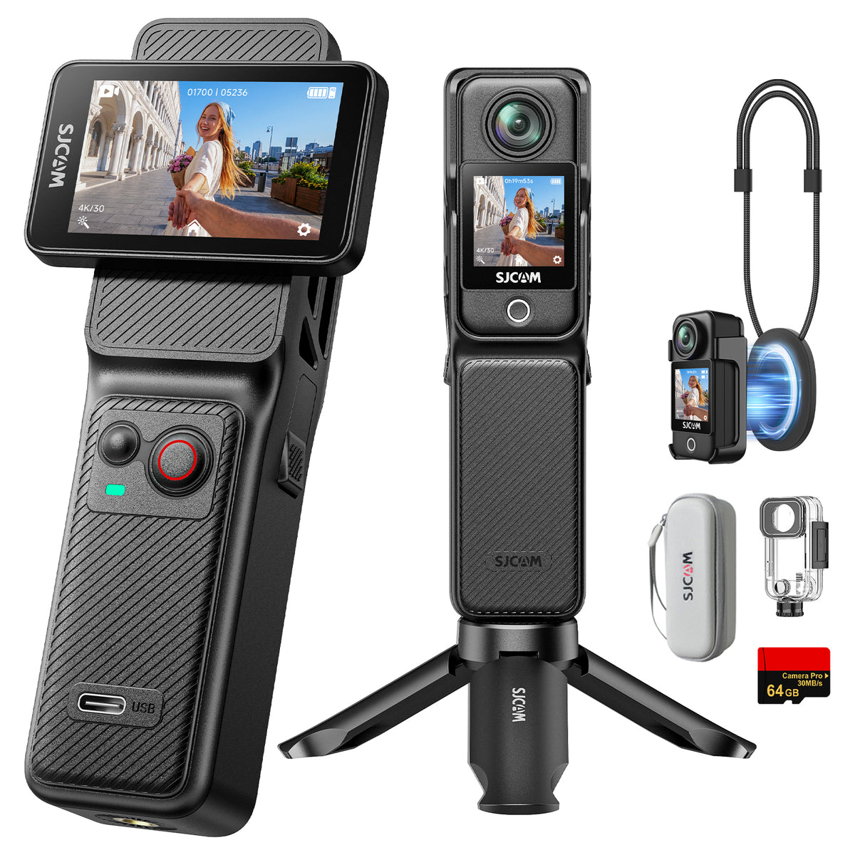 SJCAM C400 PRO 4K/30FPS Professional Vlogging Camera, Enhanced 1/1.8inch Ultra-Clear Sensor, 7H Recording Action Cam, 6-Axis Gyro + EIS, 2.29'' Rotatable Touch Screen, 30M Waterproof