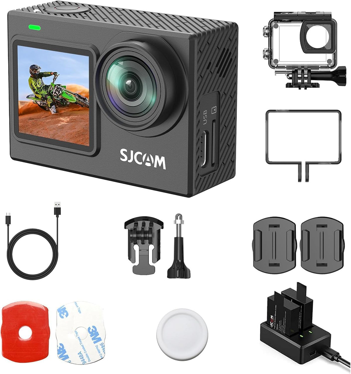SJCAM SJ6 Ultra Essential Combo, 4K Action Camera, 20MP Dual Screen Vlog Camera with SteadyMotion 2.0 & 45° Horizon Correction, 166° FOV, Voice Control, 5G WiFi, 98FT Underwater Waterproof Camera