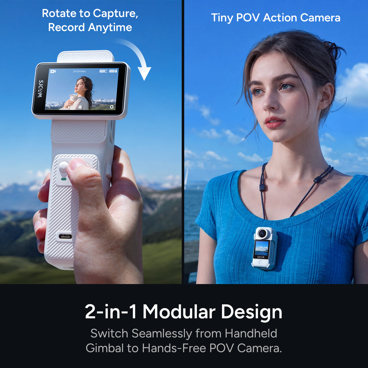 SJCAM C400 PRO 4K/30FPS Professional Vlogging Camera, Enhanced 1/1.8inch Ultra-Clear Sensor, 7H Recording Action Cam, 6-Axis Gyro + EIS, 2.29'' Rotatable Touch Screen, 30M Waterproof