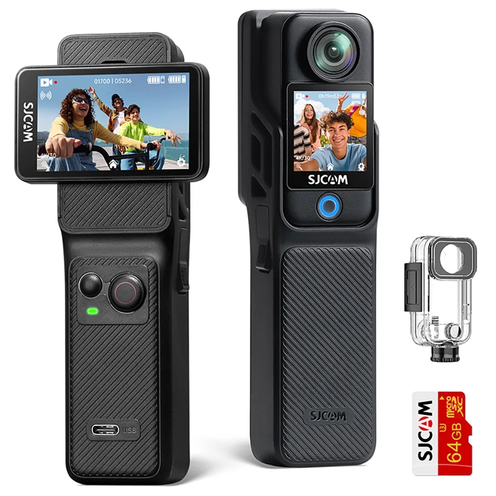 SJCAM C400 4K Action Camera with Rotatable Touch Screen - 7H Battery, 6-Axis Stabilization, 30M Waterproof Body Cam for Vlogging, Live Streaming & Sports - Ultra HD Pocket POV Camera
