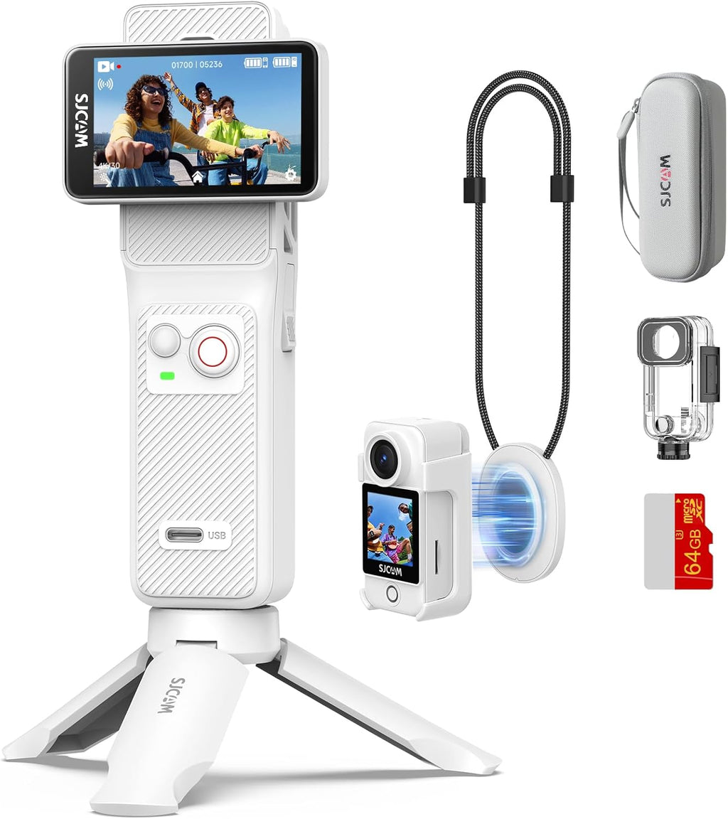 SJCAM C400 3 in 1 Vlogging Camera Combo, 4K Pocket Handheld Camera, 7H Power, 6-Axis Stabilization Action Camera, 2.29''Touch Screen, Waterproof Body Cam for Travel Vlog and YouTube Live Streaming