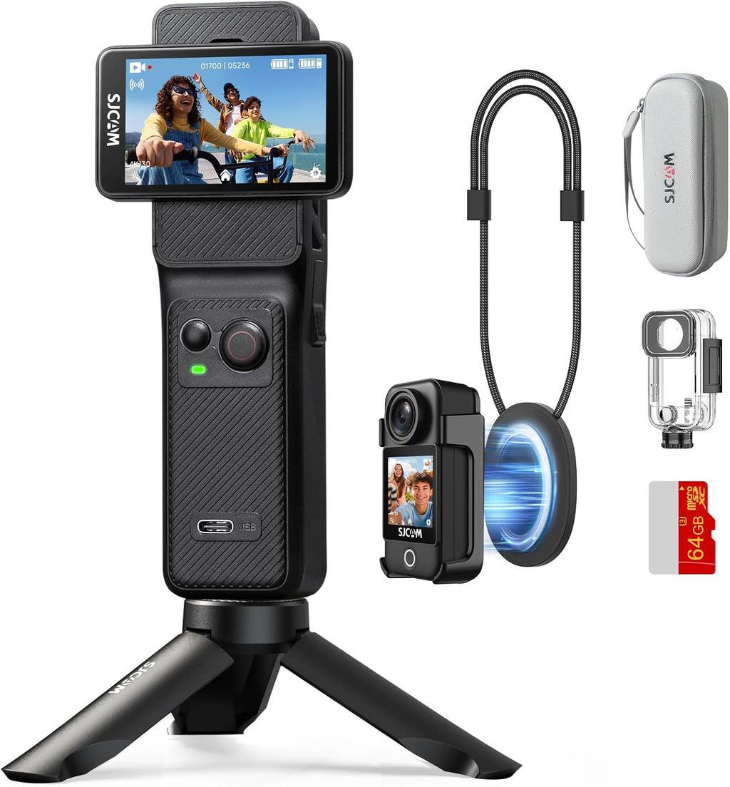 SJCAM C400 4K Action Camera with Rotatable Touch Screen - 7H Battery, 6-Axis Stabilization, 30M Waterproof Body Cam for Vlogging, Live Streaming & Sports - Ultra HD Pocket POV Camera
