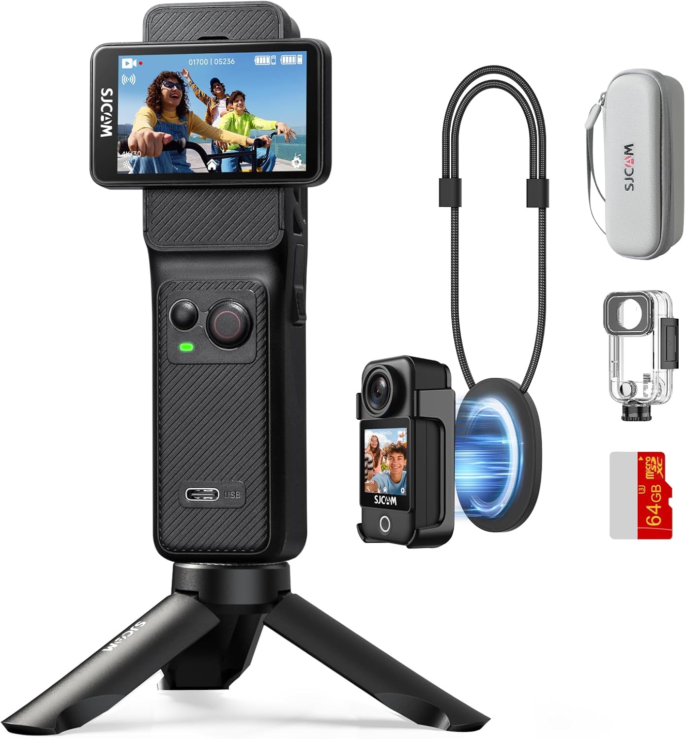SJCAM C400 4K Action Camera with Rotatable Touch Screen - 7H Battery, 6-Axis Stabilization, 30M Waterproof Body Cam for Vlogging, Live Streaming & Sports - Ultra HD Pocket POV Camera