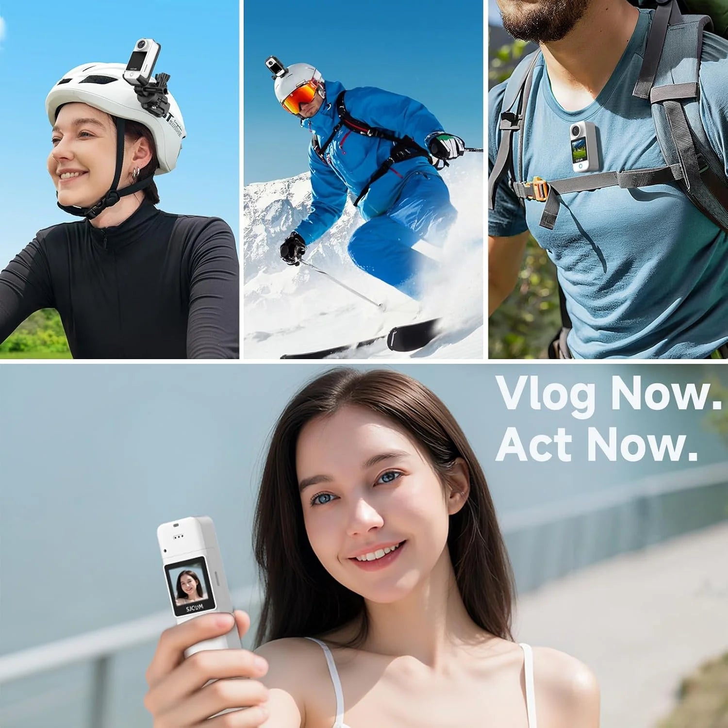 SJCAM C300 4K Action Camera with 6-Axis Stabilization, 30M Waterproof, Dual Touch Screen, Helmet Mount Kit - Portable Body Camera for Vlogging, Live Streaming, Sports - Includes Accessories (White)