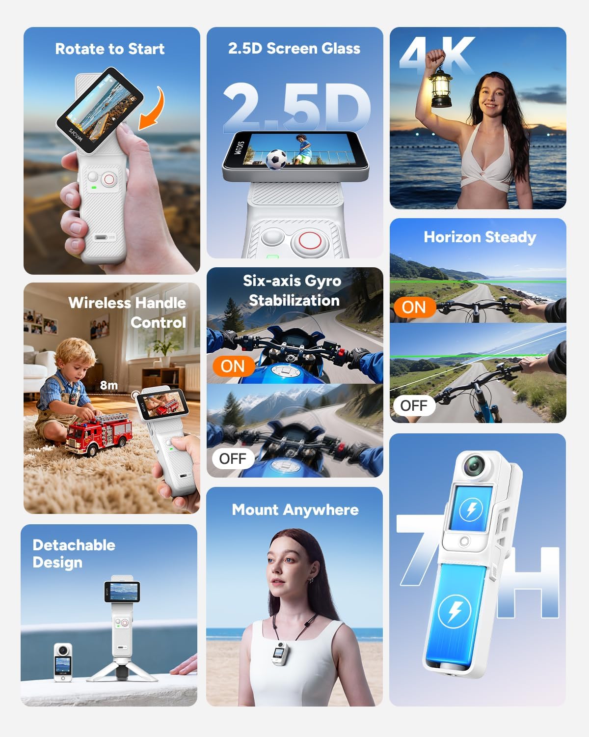 SJCAM C400 3 in 1 Vlogging Camera Combo, 4K Pocket Handheld Camera, 7H Power, 6-Axis Stabilization Action Camera, 2.29''Touch Screen, Waterproof Body Cam for Travel Vlog and YouTube Live Streaming