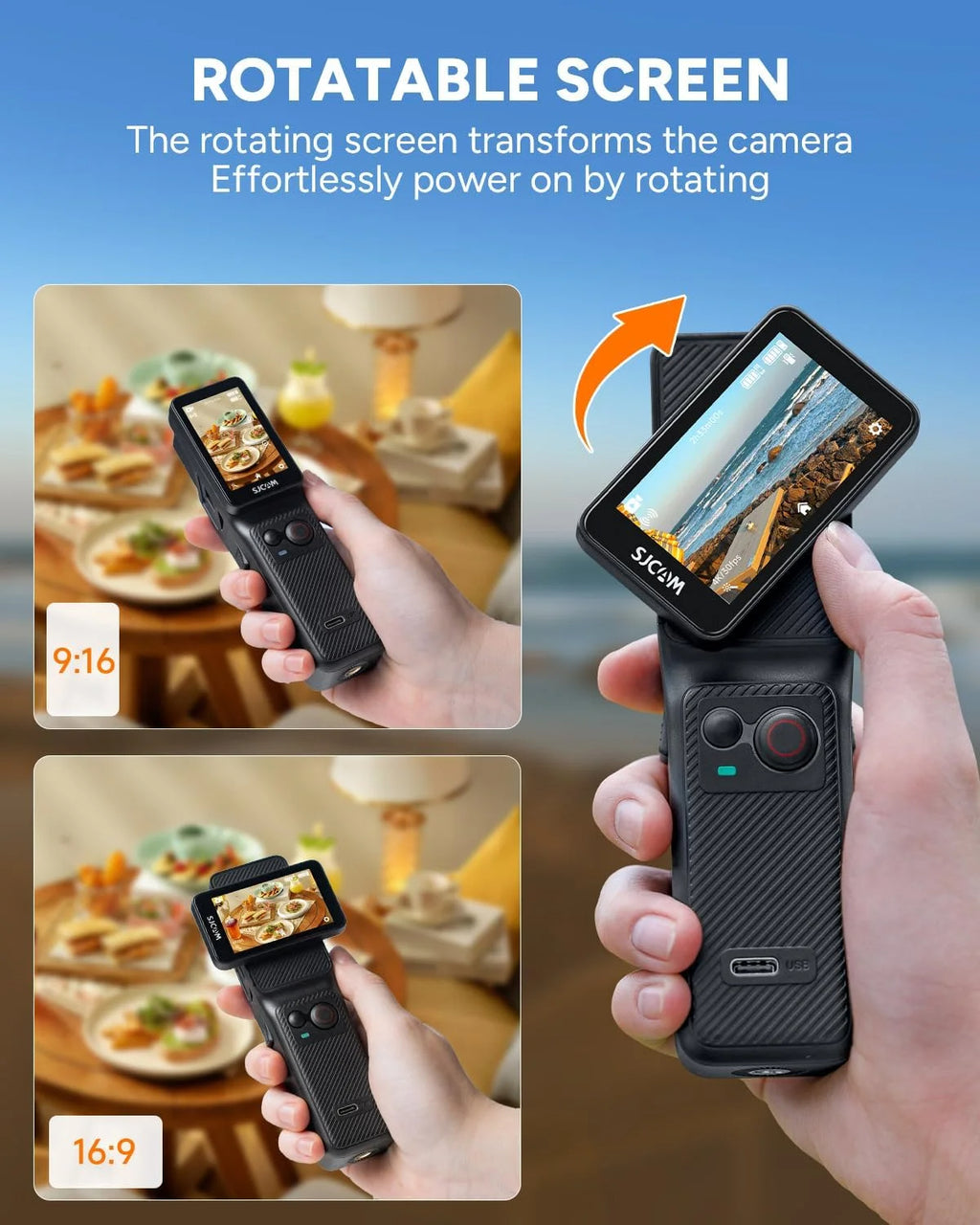 SJCAM C400 3 in 1 Vlogging Camera Combo, 4K Pocket Handheld Camera, 7H Power, 6-Axis Stabilization Action Camera, 2.29''Touch Screen, Waterproof Body Cam for Travel Vlog and YouTube Live Streaming
