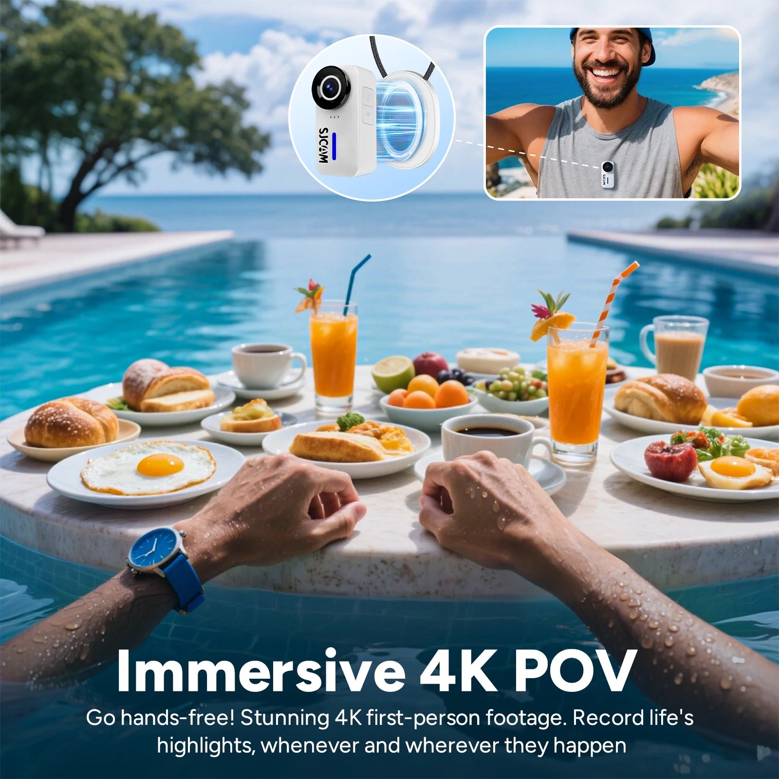 SJCAM C110+ 4K Action Camera with 6-Axis EIS, 170° Wide Angle, Magnetic Mount, Waterproof 30M, Body Camera for Vlogging, Helmet/Chest Mount Kit, Built-in Mic & WiFi, 20MP Photos (White)