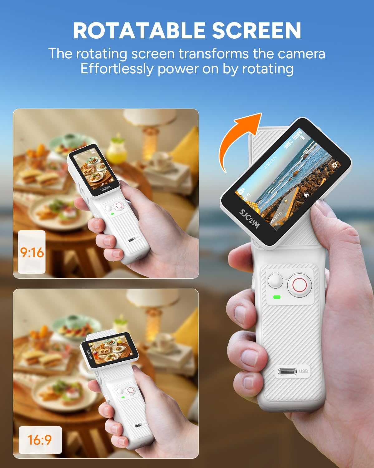 SJCAM C400 3 in 1 Vlogging Camera Combo, 4K Pocket Handheld Camera, 7H Power, 6-Axis Stabilization Action Camera, 2.29''Touch Screen, Waterproof Body Cam for Travel Vlog and YouTube Live Streaming