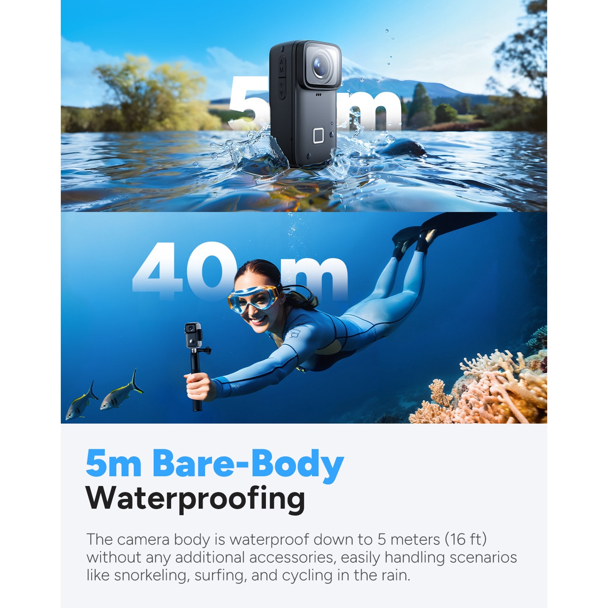 SJCAM C200 Pro 4K Waterproof Action Camera 30M Underwater EIS Stabilization 154° Wide Angle Touch Screen 5G WiFi Vlogging Camera Ultra HD HDR Live Streaming Sports Diving