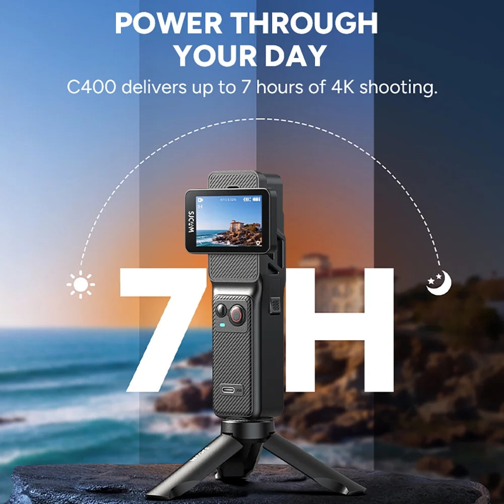 SJCAM C400 4K Action Camera with Rotatable Touch Screen - 7H Battery, 6-Axis Stabilization, 30M Waterproof Body Cam for Vlogging, Live Streaming & Sports - Ultra HD Pocket POV Camera
