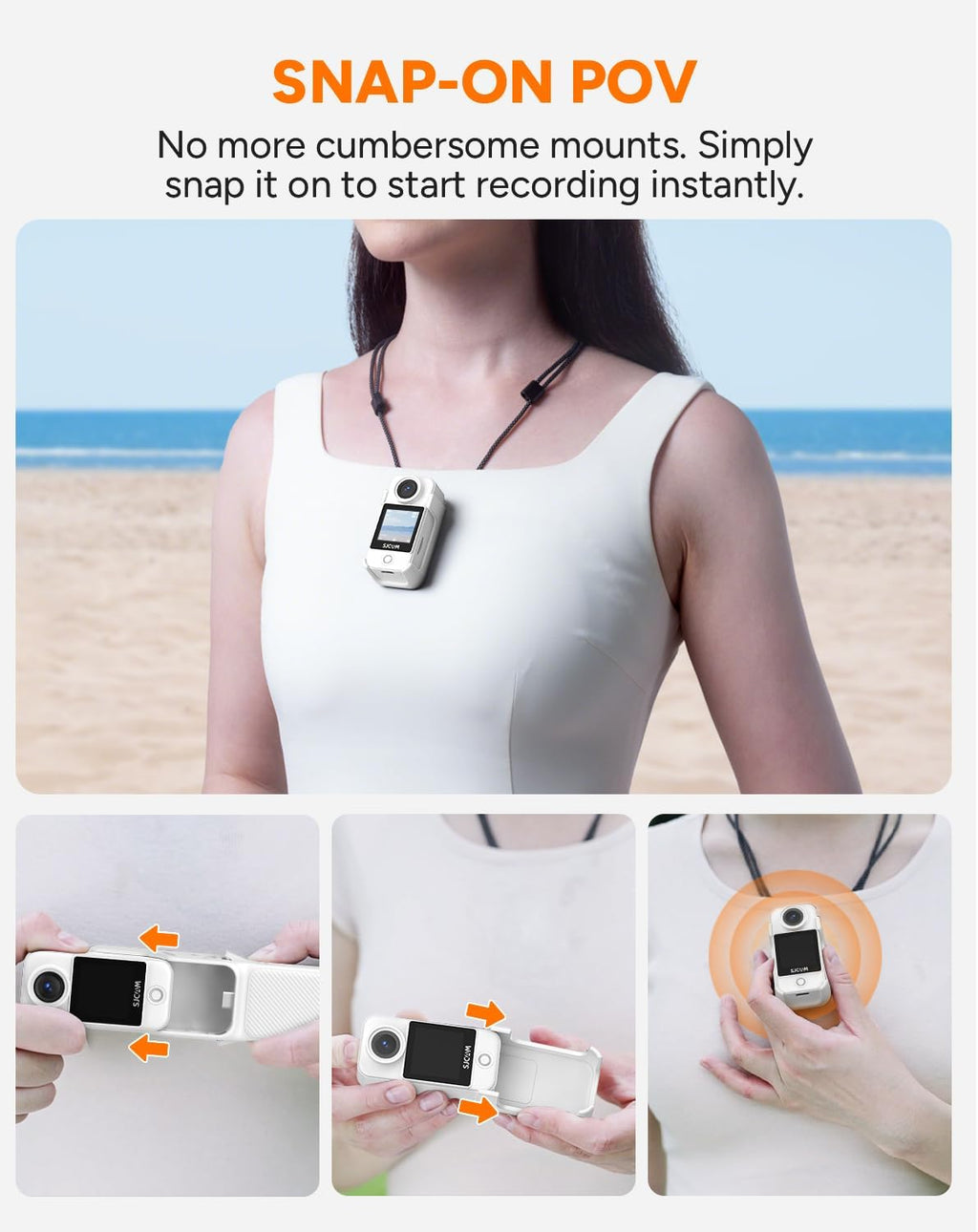 SJCAM C400 3 in 1 Vlogging Camera Combo, 4K Pocket Handheld Camera, 7H Power, 6-Axis Stabilization Action Camera, 2.29''Touch Screen, Waterproof Body Cam for Travel Vlog and YouTube Live Streaming