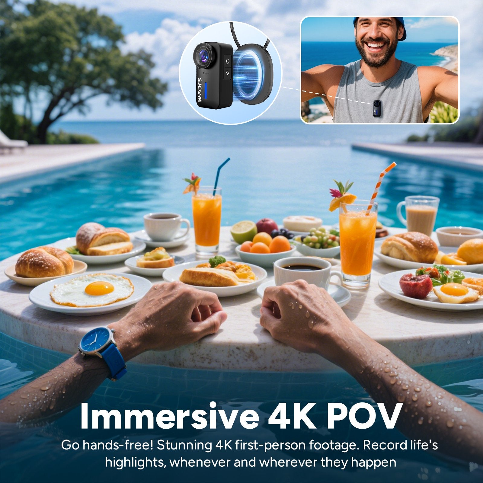 SJCAM C110+ 4K Action Camera with 6-Axis EIS, 170° Wide Angle, Magnetic Mount, Waterproof 30M, Body Camera for Vlogging, Helmet/Chest Mount Kit, Built-in Mic & WiFi, 20MP Photos (Black)