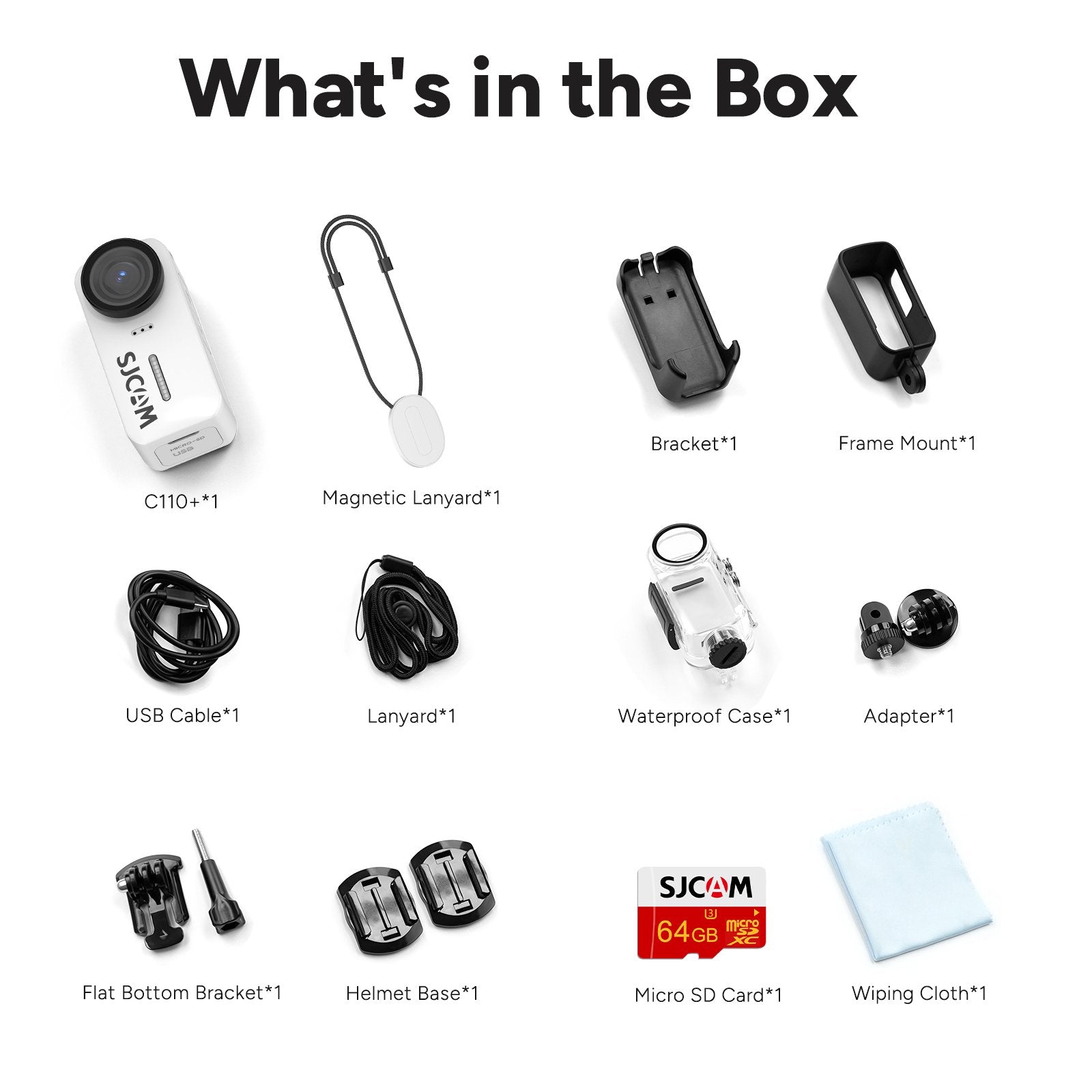 SJCAM C110+ 4K Action Camera with 6-Axis EIS, 170° Wide Angle, Magnetic Mount, Waterproof 30M, Body Camera for Vlogging, Helmet/Chest Mount Kit, Built-in Mic & WiFi, 20MP Photos (White)