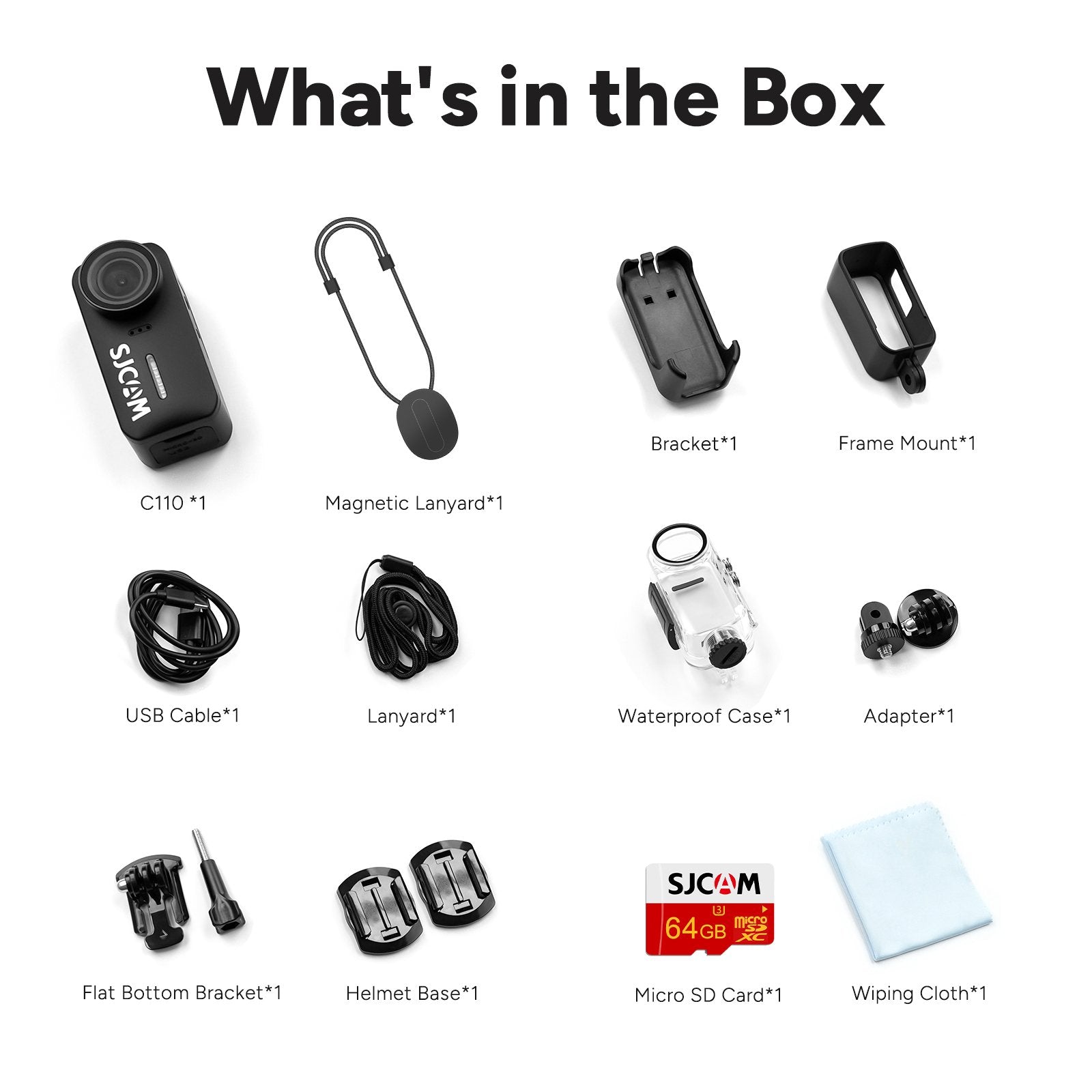 SJCAM C110 4K Ultra HD Action Camera, EIS Stabilization, Waterproof 30M, 125° Wide Angle, Body Camera with Helmet/Chest Mount, Built-in WiFi & Microphone, 15MP Photo, Vlogging Camera (Black)