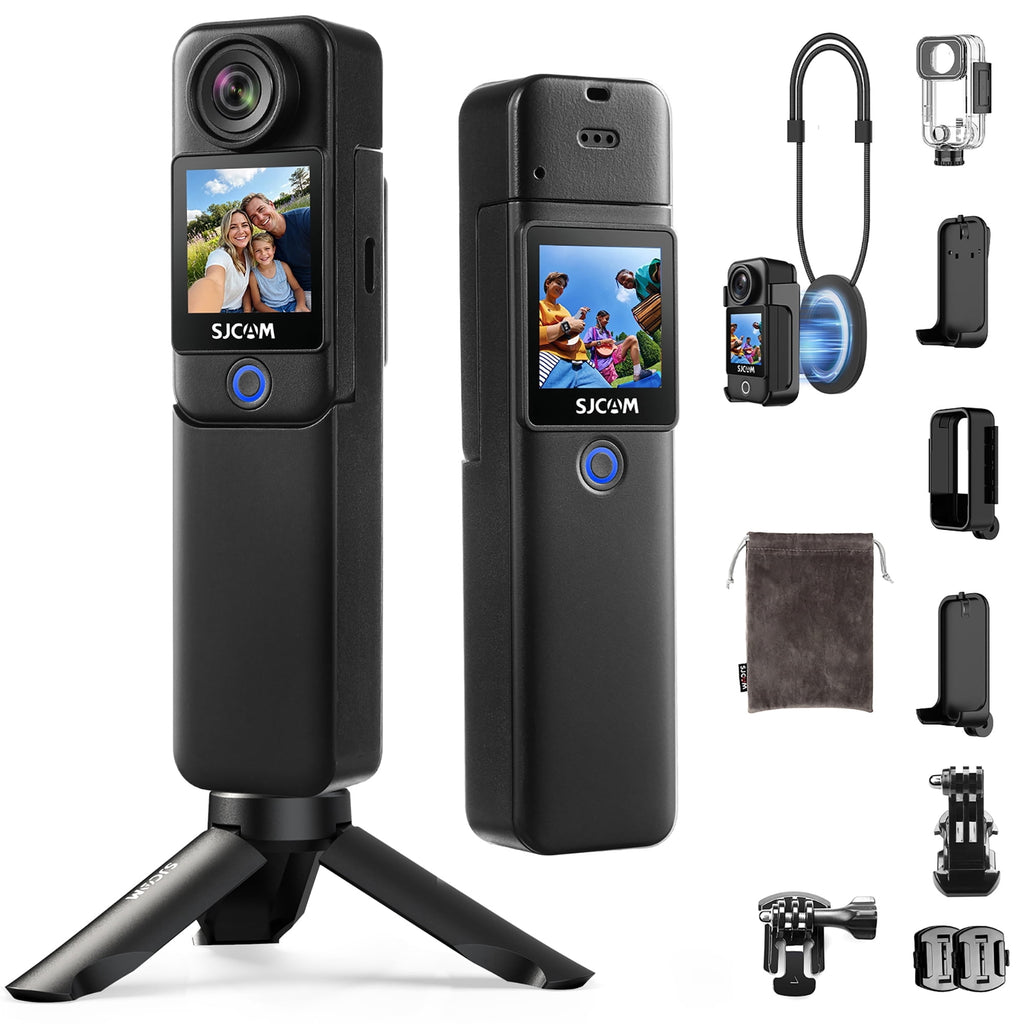 SJCAM C300 Vlogging Combo, 4K Pocket Action Camera,7Hour Power,6-Axis Stabilization,Dual-Touch Screen 154° Wide FOV Video Body Camera,Waterproof,for Vlogging YouTube Creators,Black