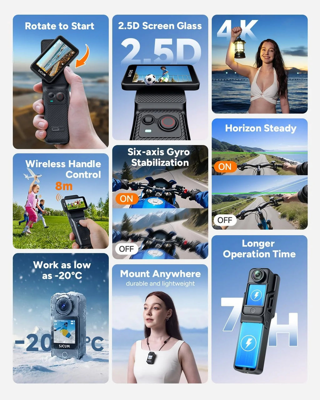 SJCAM C400 3 in 1 Vlogging Camera Combo, 4K Pocket Handheld Camera, 7H Power, 6-Axis Stabilization Action Camera, 2.29''Touch Screen, Waterproof Body Cam for Travel Vlog and YouTube Live Streaming