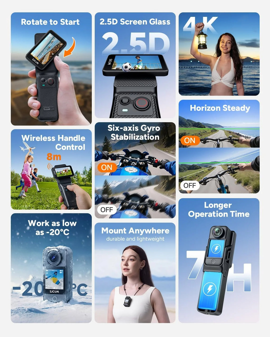 SJCAM C400 3 in 1 Vlogging Camera Combo, 4K Pocket Handheld Camera, 7H Power, 6-Axis Stabilization Action Camera, 2.29''Touch Screen, Waterproof Body Cam for Travel Vlog and YouTube Live Streaming