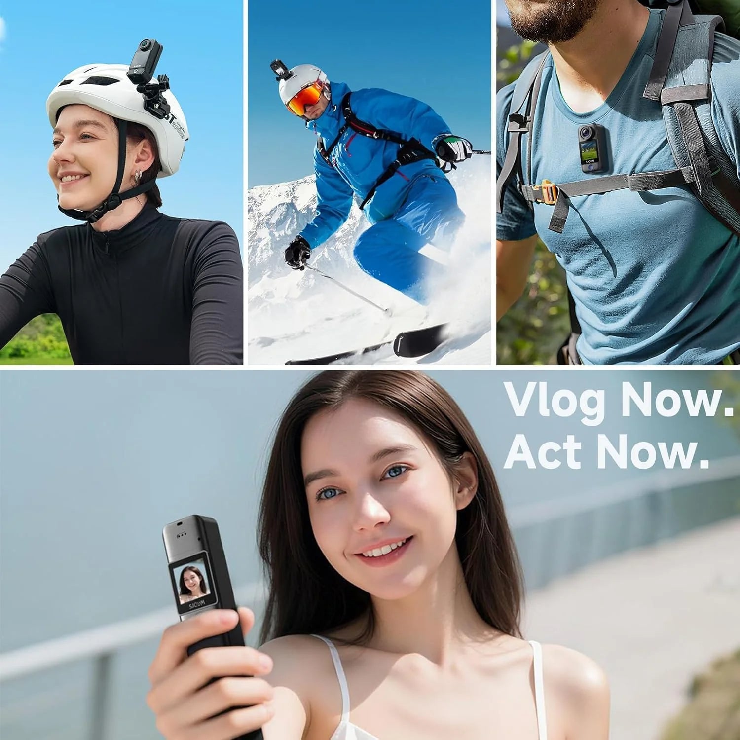SJCAM C300 Vlogging Combo, 4K Pocket Action Camera,7Hour Power,6-Axis Stabilization,Dual-Touch Screen 154° Wide FOV Video Body Camera,Waterproof,for Vlogging YouTube Creators,Black