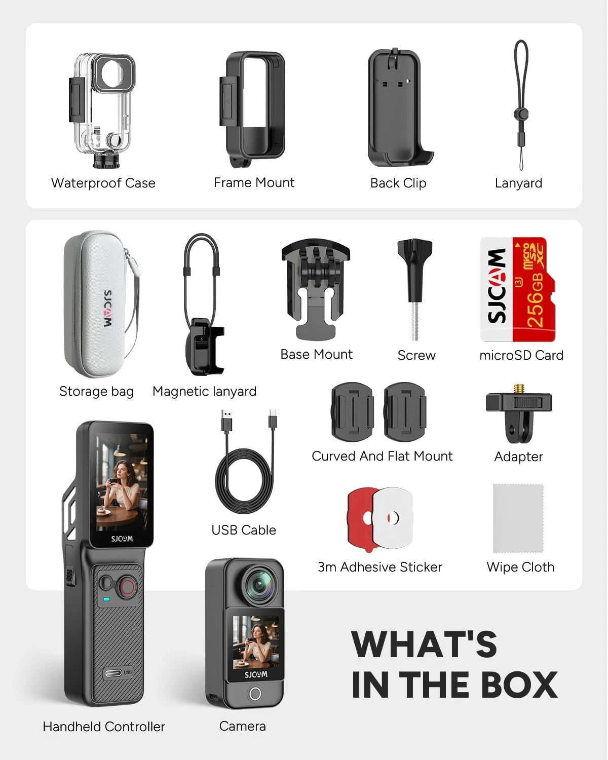 SJCAM C400 3 in 1 Vlogging Camera Combo, 4K Pocket Handheld Camera, 7H Power, 6-Axis Stabilization Action Camera, 2.29''Touch Screen, Waterproof Body Cam for Travel Vlog and YouTube Live Streaming